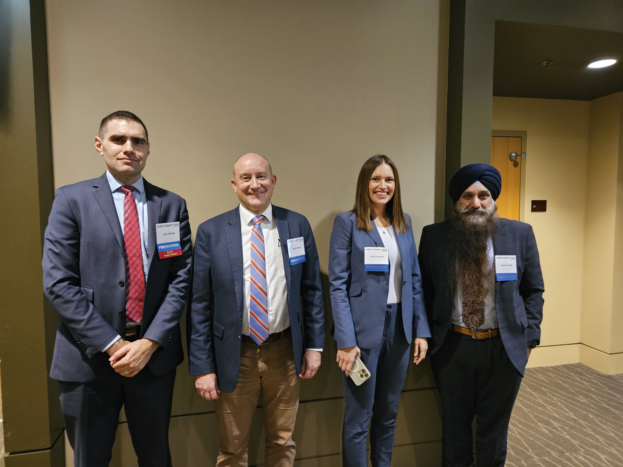 Litigators’ Roundtable presenters (from left to right): Colin Mieling, Schroeter, Goldmark & Bender; Jeff Odom, Lane Powell PC; Katie Comstock, Levy Von Beck Comstock PS; Hardeep Rehki, Rekhi & Wolk.